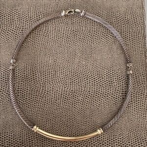 David Yurman Two-Tone Twisted Cable Necklace with Gold Bar